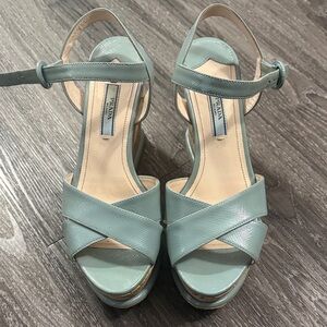 Prada Patent Leather Cork Wedges Size 6.5